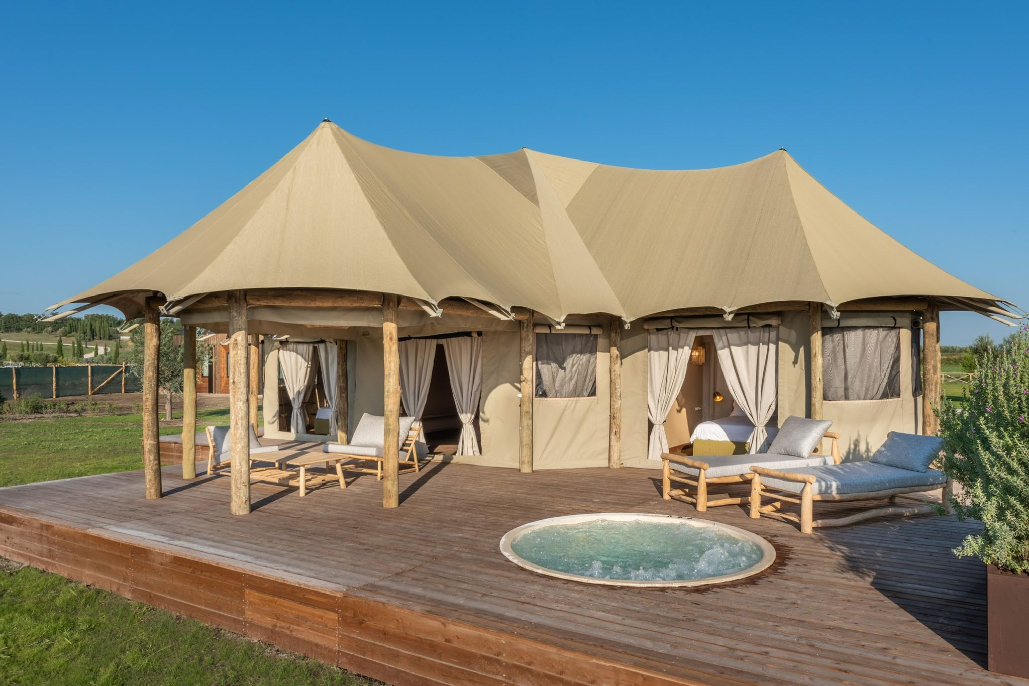 Inside glamping outlet tent